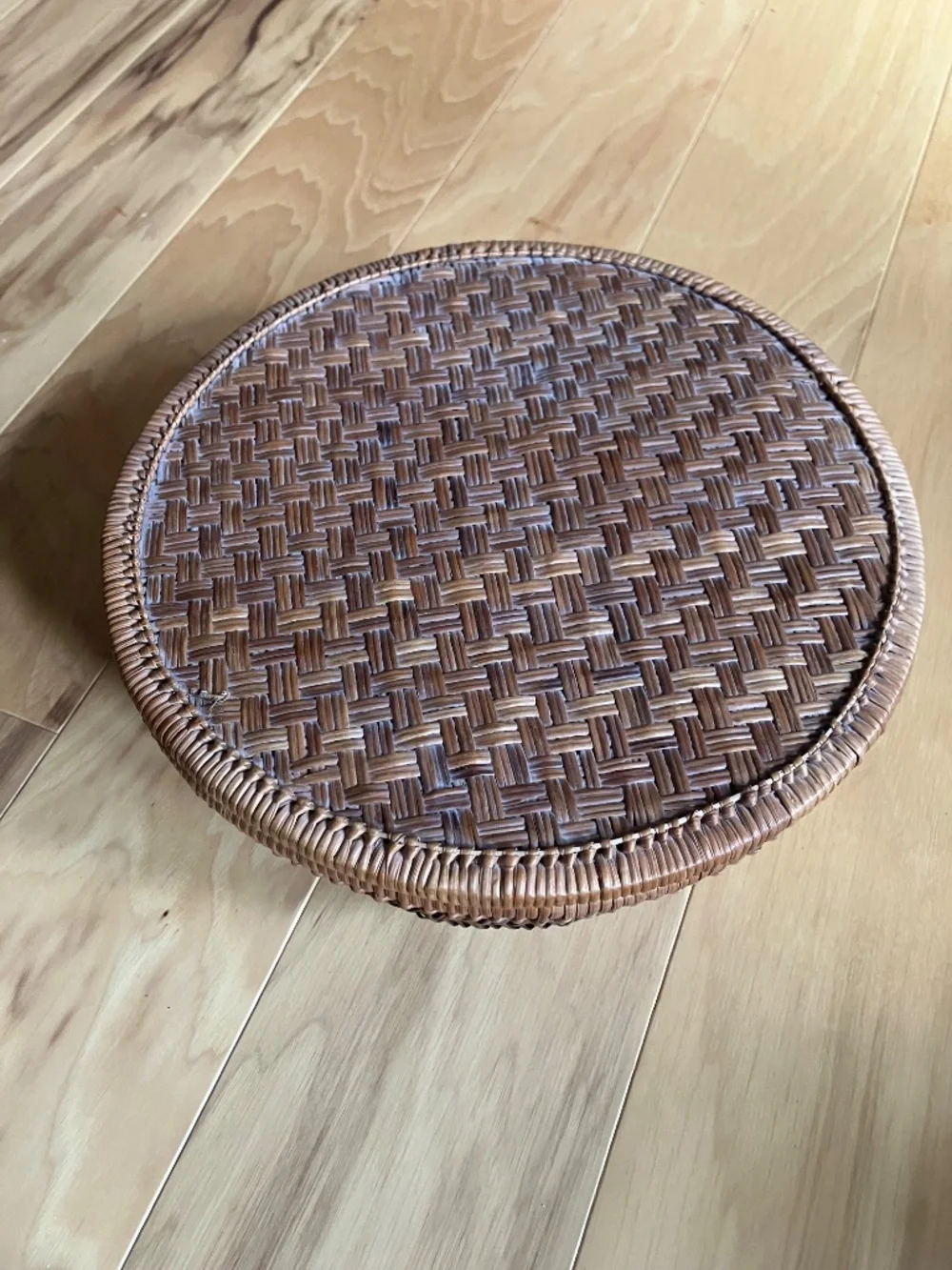 Artisanal Hand-Woven Lidded Rattan Basket in Warm Chestnut